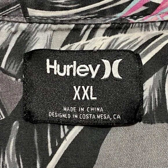 HURLEY Hawiian Button-Up Shirt Men's XXL Gray Floral Lightweight Casual Beach - Picture 8 of 10